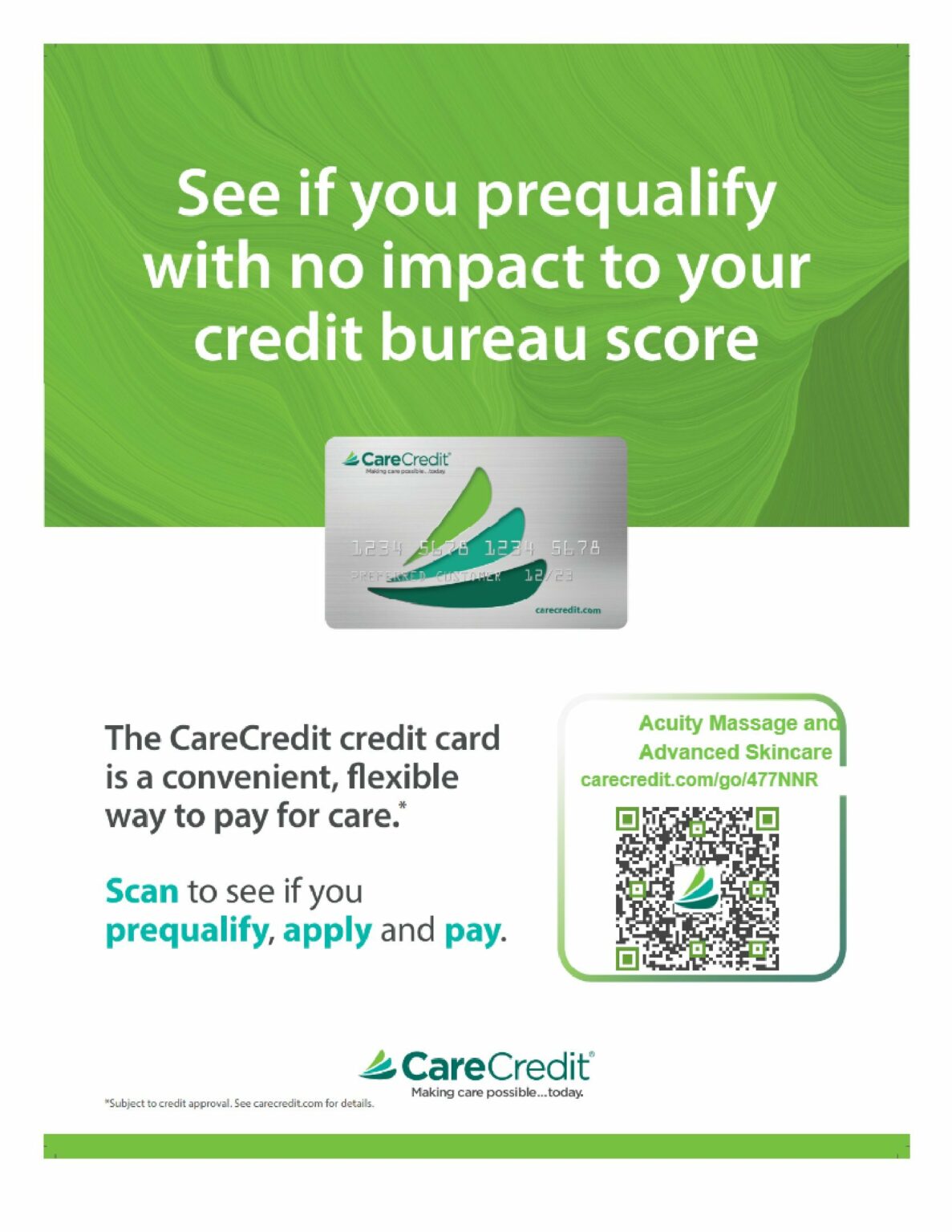Not only do we have Care Credit, Allegro has a special rate promotion at www.allegro.com